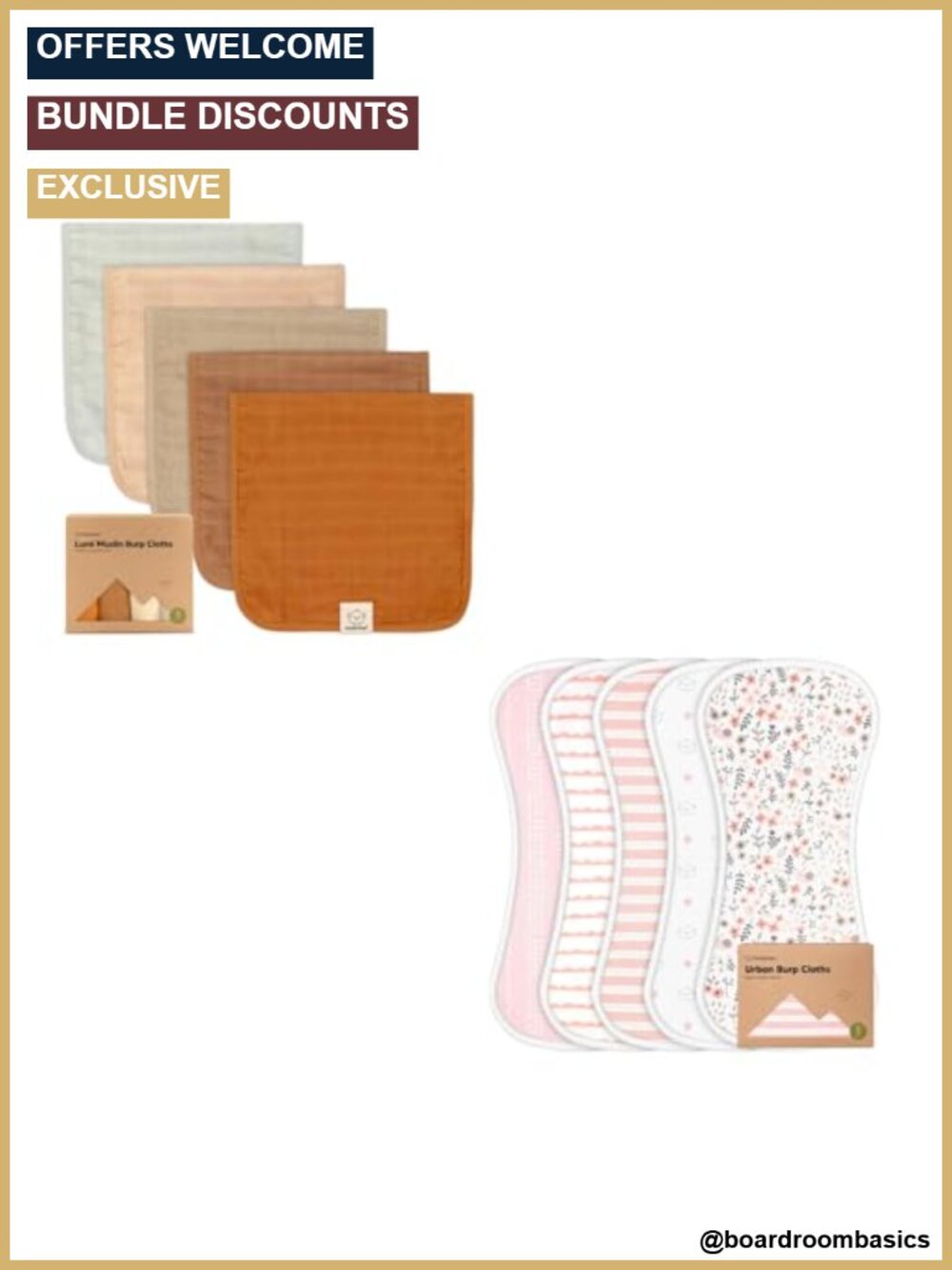 Muslin Burp Cloths and Urban Burp Cloths 5-Pack Set Cotton Ultra Absorbent